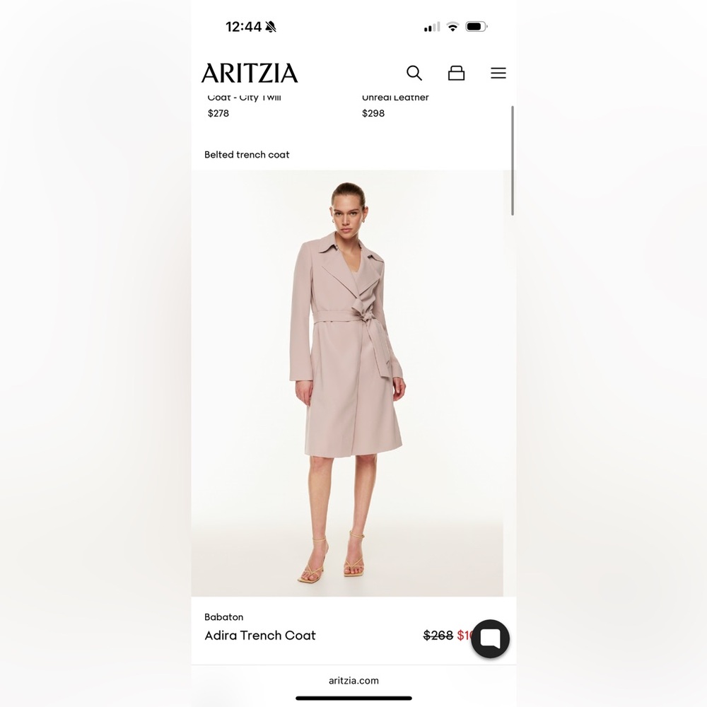 Aritzia Adira Trench coat in size XS color kasha taupe